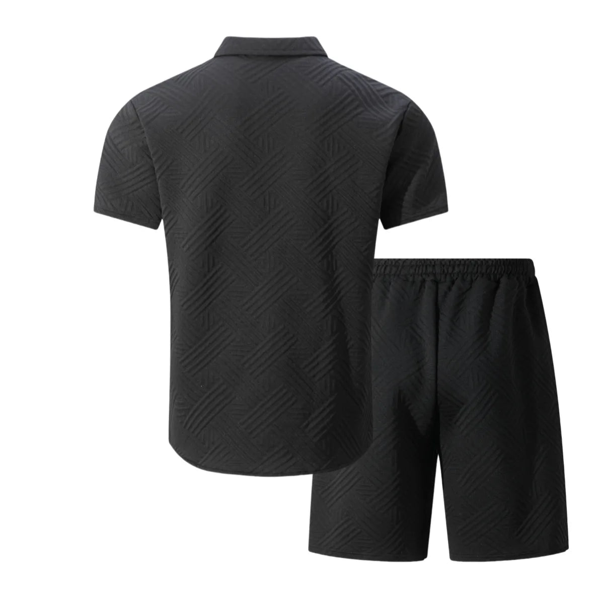 2026 New Trend Men's Solid Color Jacquard Collar Swe2026 new ater Fashion High-Quality Short-Sleeved Shirt Casual Two-Piece Set