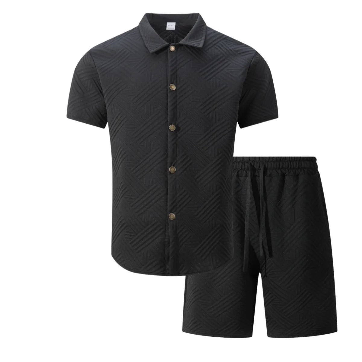 2026 New Trend Men's Solid Color Jacquard Collar Swe2026 new ater Fashion High-Quality Short-Sleeved Shirt Casual Two-Piece Set